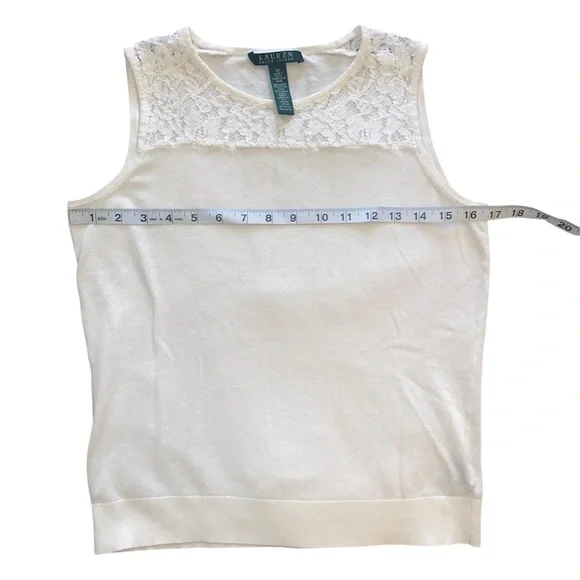 Lauren Ralph Lauren White Lace Trim Sleeveless Top Size Medium - Picture 8 of 9